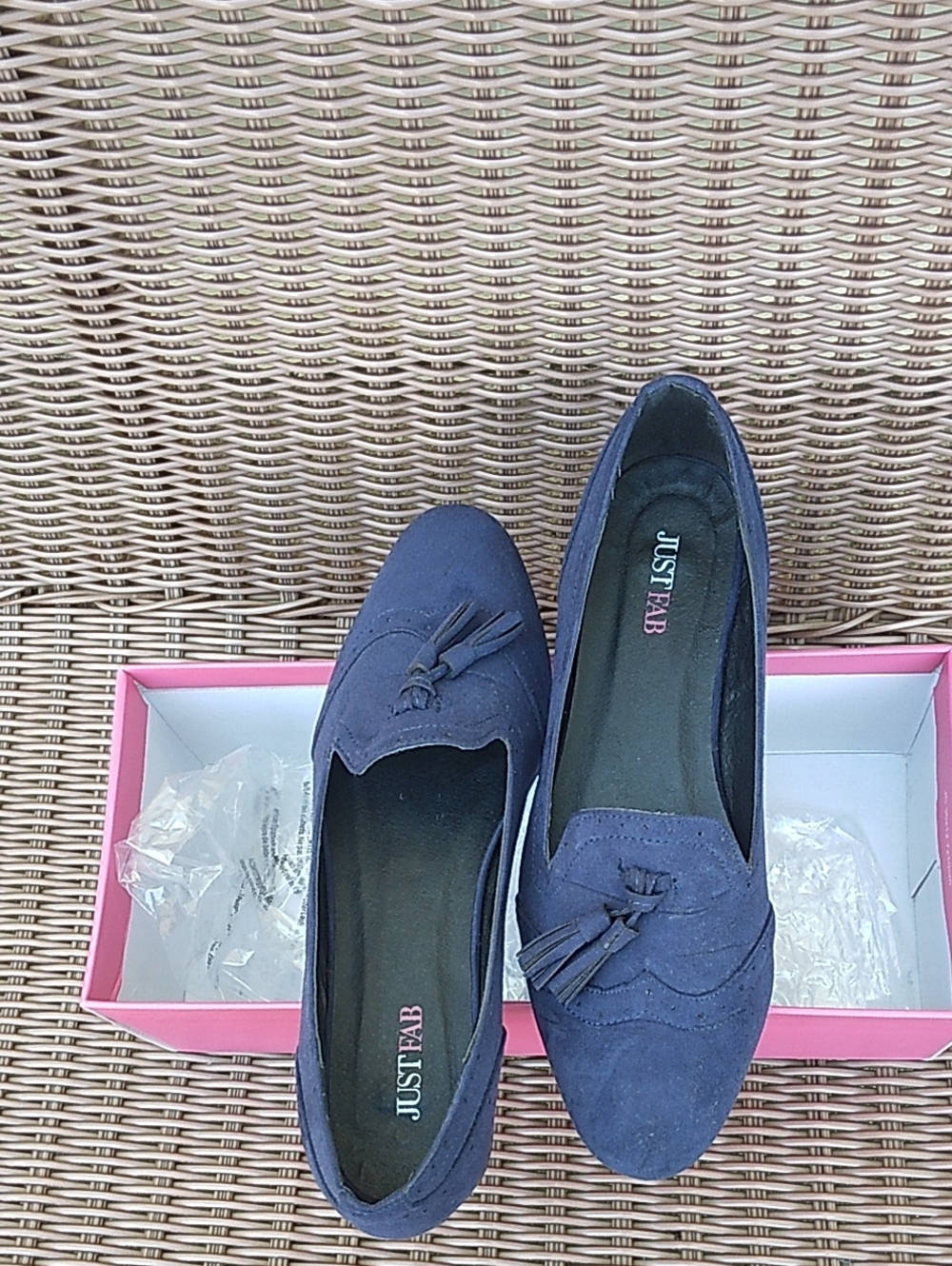 JustFab Navy Tassel Suede Loafers for Women